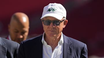 Sep 9, 2024; Santa Clara, California, USA; New York Jets owner Woody Johnson walks on the field before the game against the San Francisco 49ers at Levi's Stadium. Mandatory Credit: Darren Yamashita-Imagn Images