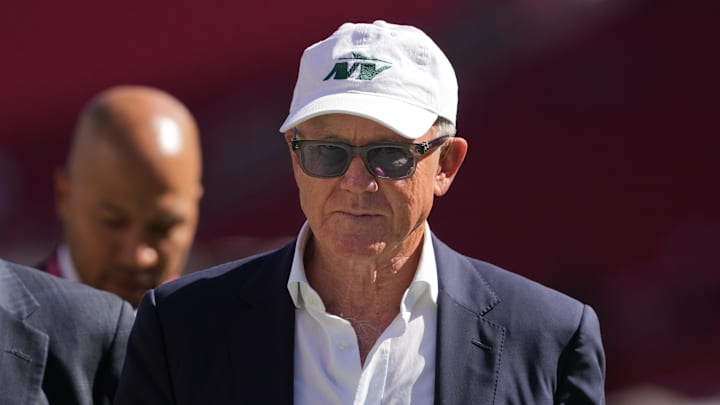 Sep 9, 2024; Santa Clara, California, USA; New York Jets owner Woody Johnson walks on the field before the game against the San Francisco 49ers at Levi's Stadium. Mandatory Credit: Darren Yamashita-Imagn Images Sep 9, 2024; Santa Clara, California, USA; New York Jets owner Woody Johnson walks on the field before the game against the San Francisco 49ers at Levi's Stadium. Mandatory Credit: Darren Yamashita-Imagn Images