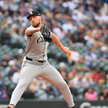Chicago White Sox starting pitcher Garrett Crochet (45) pitches to the Seattle Mariners during the second inning at T-Mobile Park on June 13.