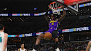 Mar 29, 2025; Memphis, Tennessee, USA; Los Angeles Lakers forward Jarred Vanderbilt (2) dunks during the second quarter against the Memphis Grizzlies at FedExForum. Mandatory Credit: Petre Thomas-Imagn Images