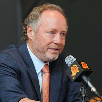 May 17, 2024; Phoenix, AZ, USA; Mike Budenholzer speaks during a press conference to announce his job as head coach of the Phoenix Suns. Mandatory Credit: Joe Camporeale-Imagn Images