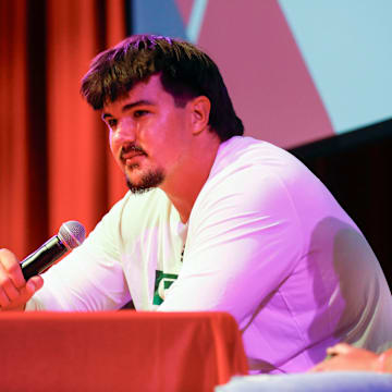 Nixa High School offensive tackle Jackson Cantwell, the No. 1 ranked high school football recruit for the class of 2026, announced he will play football at Miami during a ceremony on Tuesday, May 13, 2025.