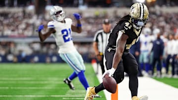 New Orleans Saints running back Alvin Kamara scores one of his four touchdowns in 44-19 rout at Dallas in week two this season.