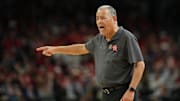 Apr 7, 2025; San Antonio, TX, USA; Houston Cougars head coach Kelvin Sampson reacts after a play against the Florida Gators during the second half of the national championship game of the Final Four of the 2025 NCAA Tournament at the Alamodome. Mandatory Credit: Bob Donnan-Imagn Images