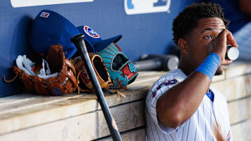 South Bend Cubs infielder Jefferson Rojas takes a drink after scoring a run to put his team up by one in the eighth inning of a minor league baseball game against the Lake County Captains at Four Winds Field on Friday, June 21, 2024, in South Bend.