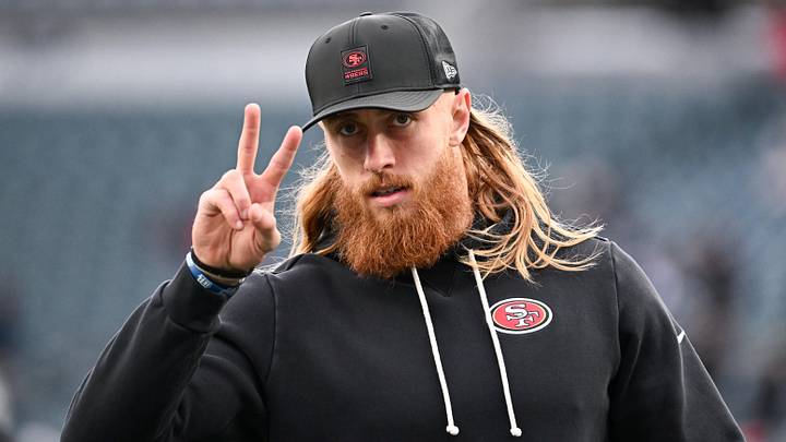 Jan 11, 2026; Philadelphia, PA, USA; San Francisco 49ers tight end George Kittle (85) looks on during warmups prior to an NFC Wild Card Round game against the Philadelphia Eagles at Lincoln Financial Field. Mandatory Credit: Eric Hartline-Imagn Images