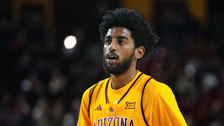 Arizona State guard Moe Odum (5) looks over at the officials during a game against Cincinnati at Desert Financial Arena in Tempe, Ariz., on Jan. 24, 2026.