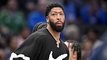 Nov 22, 2025; Dallas, Texas, USA; Dallas Mavericks forward Anthony Davis (3) looks on during the second half against the Memphis Grizzlies at the American Airlines Center. Mandatory Credit: Jerome Miron-Imagn Images