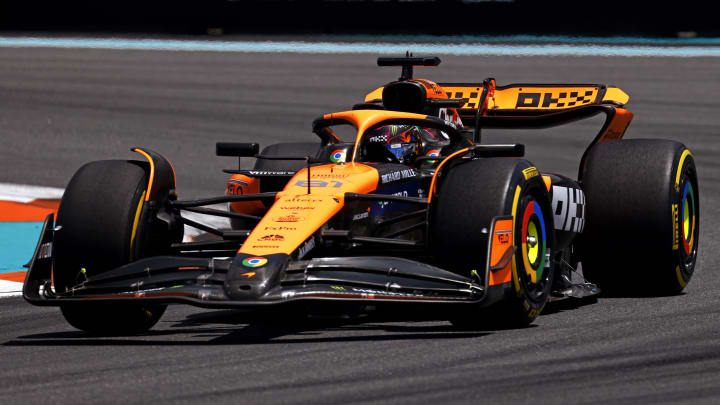 May 4, 2024; Miami Gardens, Florida, USA; McLaren driver Oscar Piastri (81) during the F1 Sprint Race at Miami International Autodrome. Mandatory Credit: Peter Casey-USA TODAY Sports