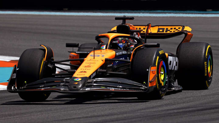 May 4, 2024; Miami Gardens, Florida, USA; McLaren driver Oscar Piastri (81) during the F1 Sprint Race at Miami International Autodrome. Mandatory Credit: Peter Casey-USA TODAY Sports