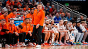 Illinois Fighting Illini head coach Brad Underwood walks the sideline in the first half of the NCAA Tournament First Round game between the Illinois Fighting Illini and the Xavier Musketeers at Fiserv Forum in Milwaukee on Friday, March 21, 2025. Xavier was eliminated from the tournament, losing 86-73, to Illinois.
