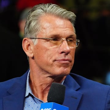 Feb 28, 2024; Indianapolis, IN, USA; Minnesota Vikings former general manager Rick Spielman on the CBS Sports set at the NFL Scouting Combine at Indiana Convention Center. Mandatory Credit: Kirby Lee-Imagn Images