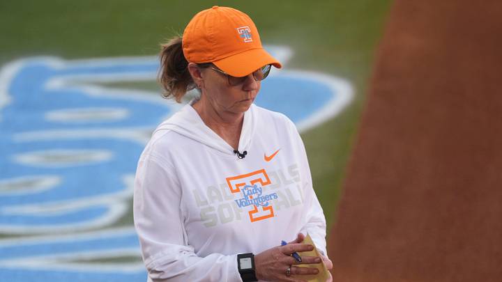 Tennessee softball coach Karen Weekly during the NCAA college softball game against the Alabama Crimson Tide on April 27, 2026.