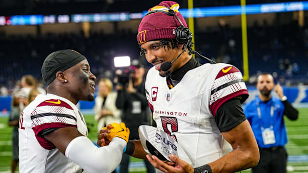 Washington Commanders rookies cornerback Mike Sainristil and quarterback Jayden Daniels.