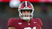 Sep 13, 2025; Stanford, California, USA; Stanford Cardinal defensive lineman Clay Patterson (91) stands on the field before the game against the Boston College Eagles at Stanford Stadium. Mandatory Credit: Darren Yamashita-Imagn Images