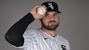 Chicago White Sox pitcher Bryse Wilson (47) poses for a photo on media day at the team’s spring training facility in Glendale, AZ.  