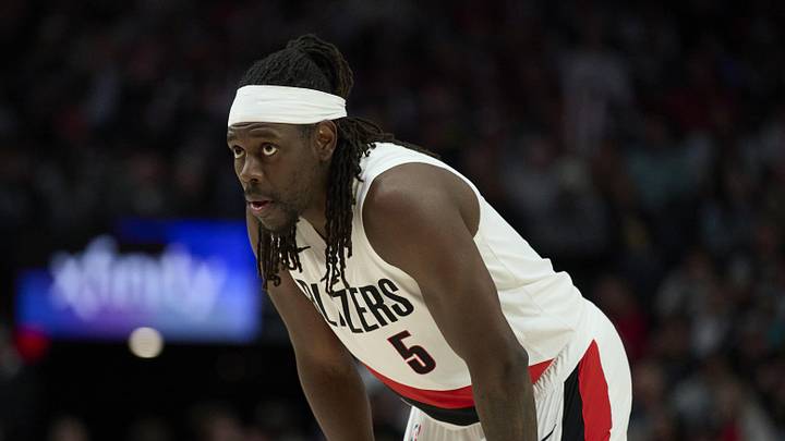 Mar 25, 2026; Portland, Oregon, USA; Portland Trail Blazers guard Jrue Holiday (5) watches during a break against Milwaukee Bucks at Moda Center. Mandatory Credit: Troy Wayrynen-Imagn Images