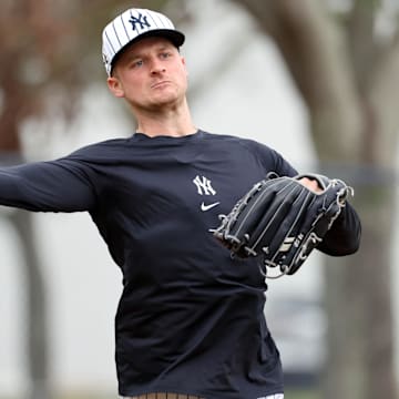 Feb 20, 2025; Tampa, FL, USA; New York Yankees pitcher Clarke Schmidt (36) during work outs at George M. Steinbrenner Field. 