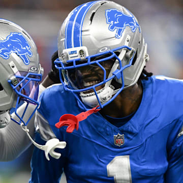 Detroit Lions safety Kerby Joseph (31) celebrates after an interception against the Chicago Bears 