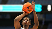 Oct 4, 2025; Charlotte, NC, USA; North Carolina Tar Heels forward Caleb Wilson (8) warms up before the game at Dean E. Smith Center. Mandatory Credit: Bob Donnan-Imagn Images