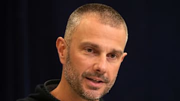 Feb 25, 2025; Indianapolis, IN, USA; Las Vegas Raiders general manager John Spytek speaks during the NFL Scouting Combine at the Indiana Convention Center. Mandatory Credit: Kirby Lee-Imagn Images