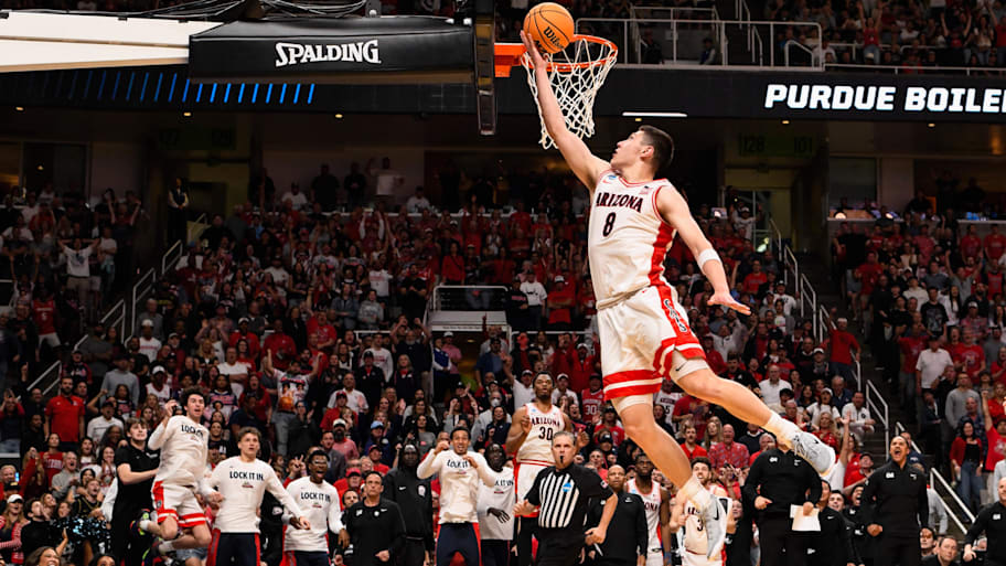 Arizona forward Ivan Kharchenkov goes up for a bucket against Purdue in the Elite Eight.
