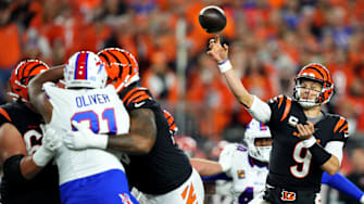 Cincinnati Bengals quarterback Joe Burrow (9) throws in the first quarter during a Week 9 NFL football game between the Buffalo Bills and the Cincinnati Bengals, Sunday, Nov. 5, 2023, at Paycor Stadium in Cincinnati.
