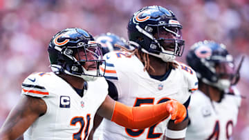Nov 3, 2024; Glendale, Arizona, USA; Chicago Bears safety Kevin Byard III (31) celebrates his sack against the Arizona Cardinals during the first half at State Farm Stadium.