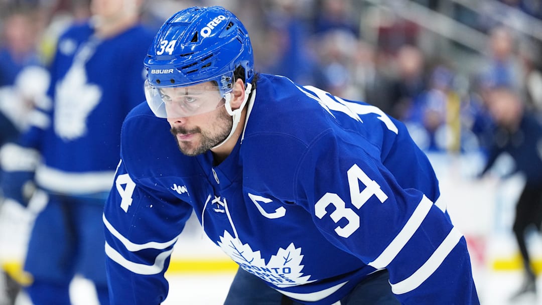 Jan 10, 2026; Toronto, Ontario, CAN; Toronto Maple Leafs center Auston Matthews (34) waits for the faceoff against the Vancouver Canucks during the first period at Scotiabank Arena. Mandatory Credit: Nick Turchiaro-Imagn Images Jan 10, 2026; Toronto, Ontario, CAN; Toronto Maple Leafs center Auston Matthews (34) waits for the faceoff against the Vancouver Canucks during the first period at Scotiabank Arena. Mandatory Credit: Nick Turchiaro-Imagn Images
