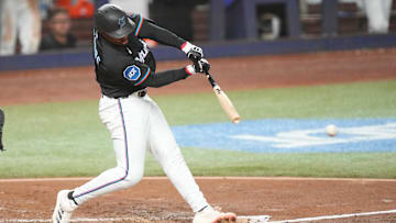 Xavier Edwards hits a single