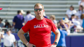 Sep 23, 2023; Fort Worth, Texas, USA; SMU Mustangs head coach Rhett Lashlee before the game between the TCU Horned Frogs and the SMU Mustangs at Amon G. Carter Stadium. Mandatory Credit: Jerome Miron-USA TODAY Sports