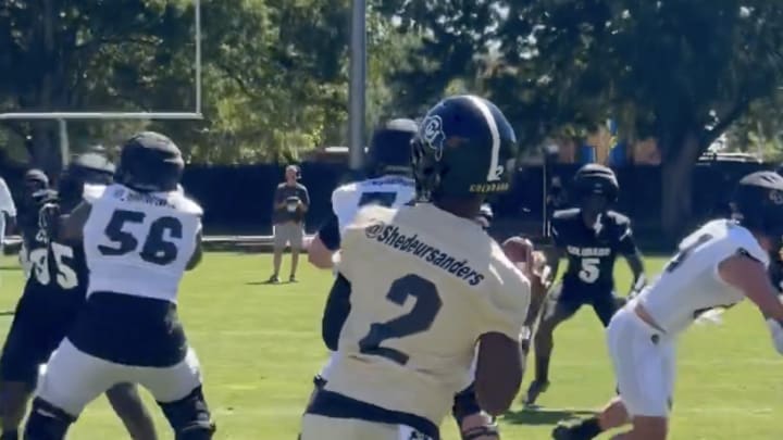 Colorado football quarterback Shedeur Sanders wearing his practice jersey. 