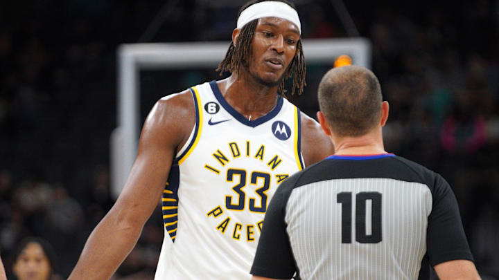 John Goble (#10) is the crew chief for Game 1 of the NBA Finals between the Indiana Pacers and Oklahoma City Thunder. 