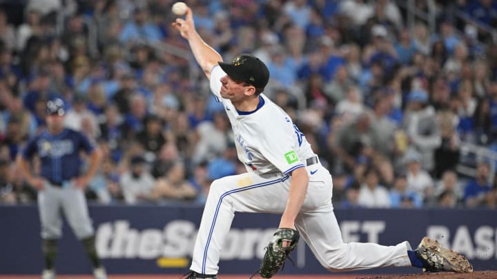 May 17, 2024; Toronto, Ontario, CAN;  Toronto Blue Jas starting pitcher Chris Bassitt (40) delivers a pitch against the Tampa Bay Rays in the second inning at Rogers Centre. Mandatory Credit: Dan Hamilton-USA TODAY Sports