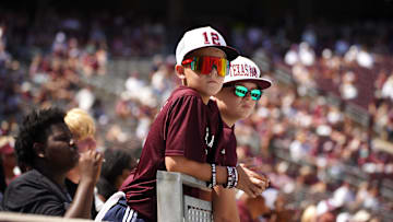 Sep 7, 2024; College Station, Texas, USA; Texas A&M Aggies fans watch the game against the McNeese State Cowboys during the fourth quarter at Kyle Field. Mandatory Credit: Dustin Safranek-Imagn Images