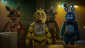 (from left) Foxy, Chica, Freddy Fazbear, and Bonnie in Five Nights at Freddy's