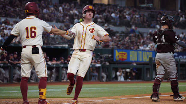Mar 2, 2024; Arlington, TX, USA; Texas A&M Aggies compete against University of Southern California Trojans during the Ku