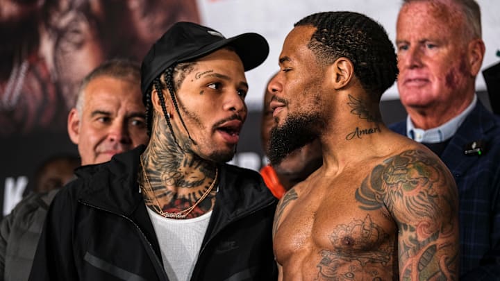 Gervonta "Tank" Davis and Lamont Roach during a February 28, 2025 press conference. Gervonta "Tank" Davis and Lamont Roach during a February 28, 2025 press conference.
