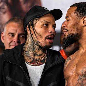 Gervonta "Tank" Davis and Lamont Roach during a February 28, 2025 press conference.
