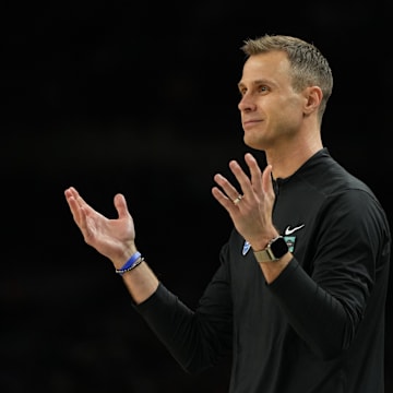 Duke Blue Devils head coach Jon Scheyer reacts after a play against the Houston Cougars.