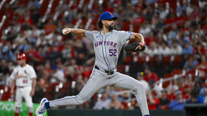 May 7, 2024; St. Louis, Missouri, USA;  New York Mets relief pitcher Jorge Lopez (52) pitches against the St. Louis Cardinals during the seventh inning at Busch Stadium. Mandatory Credit: Jeff Curry-USA TODAY Sports