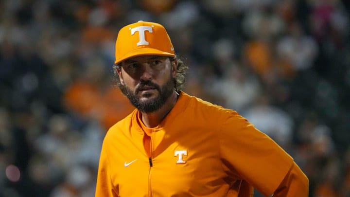 Tennessee head baseball coach Tony Vitello during the Tennessee Orange & White scrimmage baseball game at the Smokies Stadium in Kodak, Tenn., on Friday, November 8, 2024. Tennessee head baseball coach Tony Vitello during the Tennessee Orange & White scrimmage baseball game at the Smokies Stadium in Kodak, Tenn., on Friday, November 8, 2024.