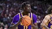 Jan 18, 2025; College Station, Texas, USA; LSU Tigers forward Corey Chest (11) looks to pass the ball during the first half against the Texas A&M Aggies at Reed Arena. The Aggies defeated the Tigers 68-57. Mandatory Credit: Maria Lysaker-Imagn Images 