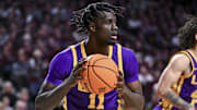 Jan 18, 2025; College Station, Texas, USA; LSU Tigers forward Corey Chest (11) looks to pass the ball during the first half against the Texas A&M Aggies at Reed Arena. The Aggies defeated the Tigers 68-57. Mandatory Credit: Maria Lysaker-Imagn Images 