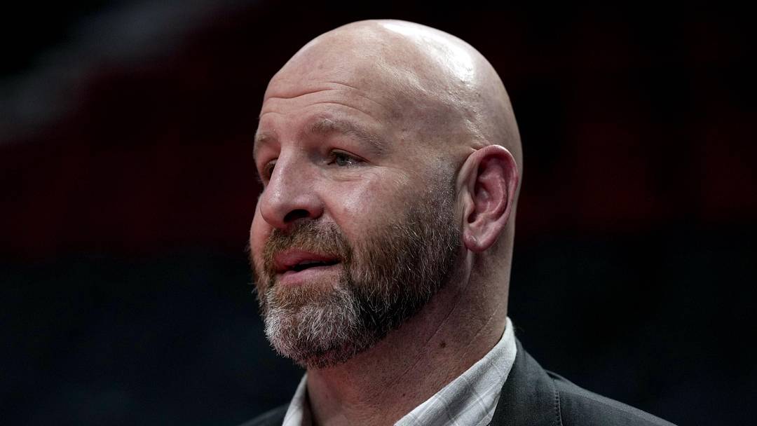 Nov 3, 2023; Portland, Oregon, USA; Portland Trail Blazers general manager Joe Cronin looks on before the game against the Memphis Grizzlies at Moda Center. Mandatory Credit: Soobum Im-Imagn Images