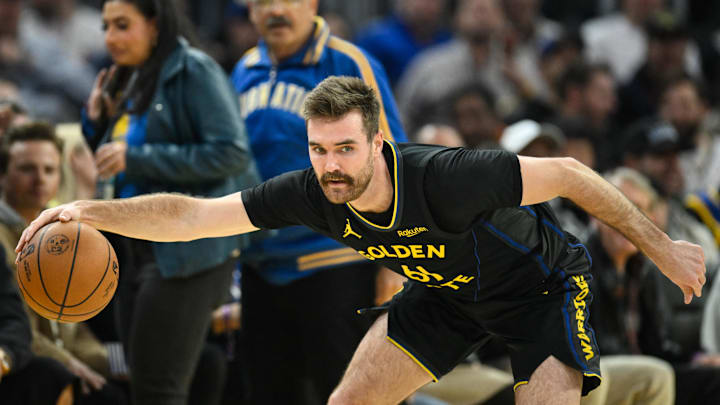 Feb 11, 2026; San Francisco, California, USA; Golden State Warriors guard Pat Spencer (61) dribbles against the San Antonio Spurs in first quarter at Chase Center. Mandatory Credit: Eakin Howard-Imagn Images