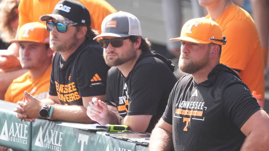 Tennessee baseball coach Josh Elander, right, watches an intrasquad baseball scrimmage with Zach Stovall, center, director of baseball strategy, and pitching coach Austin Knight, left, on Oct. 1, 2026, in Knoxville, Tennessee. Tennessee baseball coach Josh Elander, right, watches an intrasquad baseball scrimmage with Zach Stovall, center, director of baseball strategy, and pitching coach Austin Knight, left, on Oct. 1, 2026, in Knoxville, Tennessee.