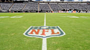 The NFL logo is shown at Allegiant Stadium.