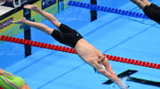 Jack Alexy starts the 50-meter freestyle 