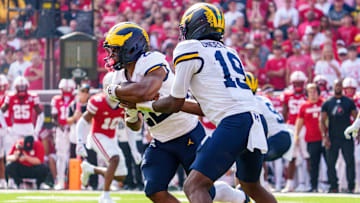 Michigan had alarming success running the ball for big gains, including this carry by Justice Haynes that went for a 75-yard touchdown late in the second quarter.